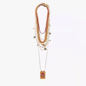Zara 7-Pack Beaded medallion pearl Layered Necklace Set
